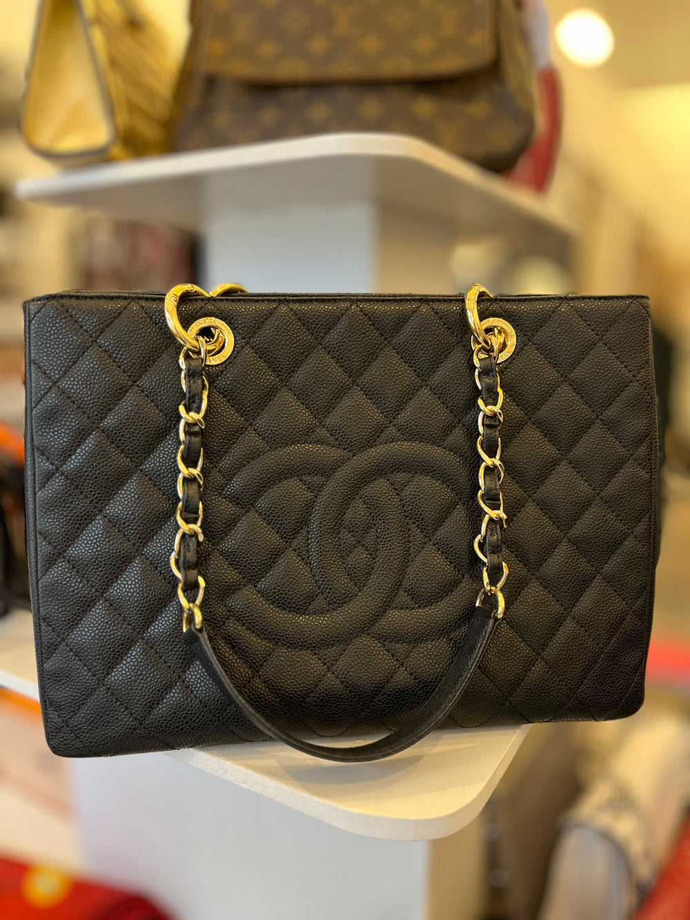 Pre Loved Chanel GST Grand Shopper Tote in Black Cavier Leather - Excellent