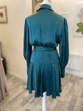 Pre Loved Zimmerman Bottle Green Silk Wrap Dress size 2 fits uk12 (excellent)