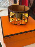 Pre Loved Hermes Collier de Chien on exotic brown leather with gold plated studs (excellent)