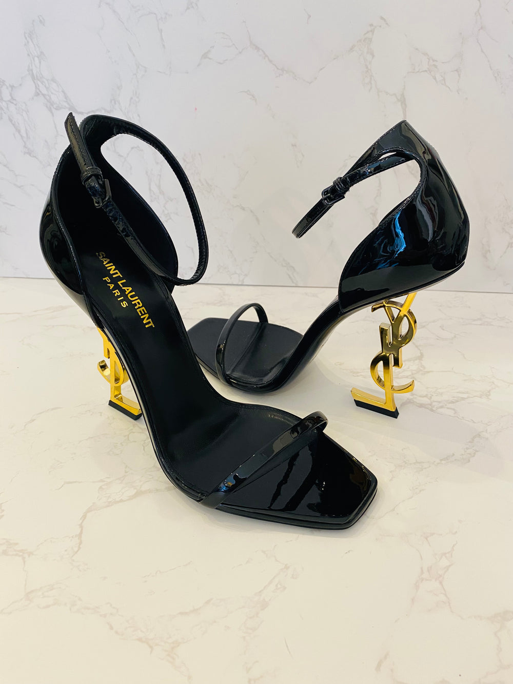 Pre Loved Yves Saint Laurent Opyum Sandals in Black Patent Size uk7
