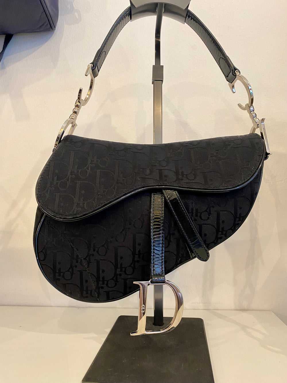 Pre Loved Christian Dior Vintage Black Saddle Bag - EXCELLENT