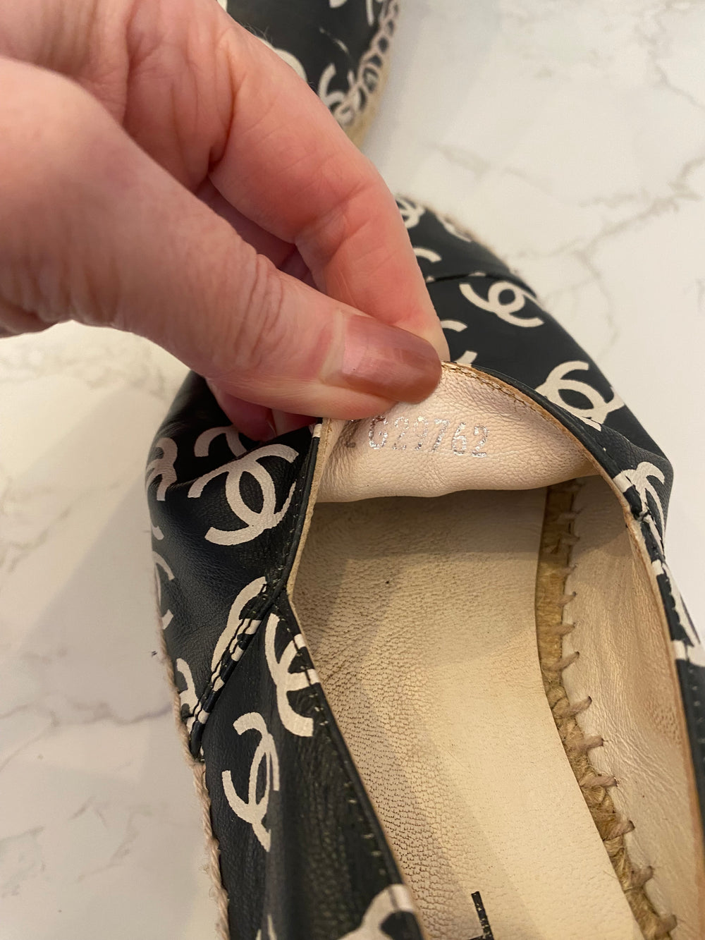 Pre Loved Chanel Leather Logo CC Espadrilles UK3