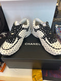 Pre Loved Chanel Runner Sneakers Black & White CC Suede & Leather UK6.5 New