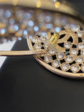 Pre Loved Chanel Light Gold Tone Metal Strass Crystal CC Hoop Earrings - NEW
