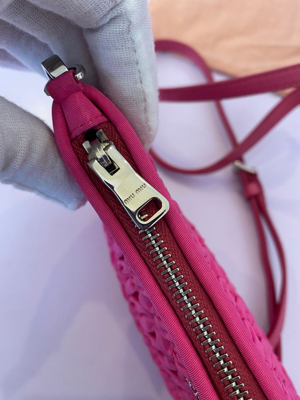Pre Loved Miu Miu Pink Cotton Crystal Shoulder /Clutch Bag