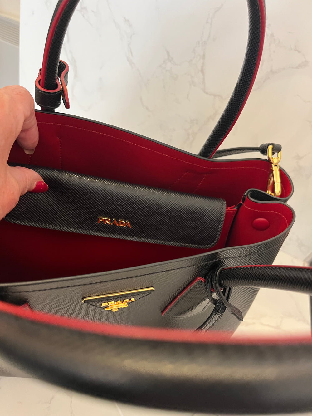 Pre Loved Prada Black Saffiano Leather Double Tote Bag