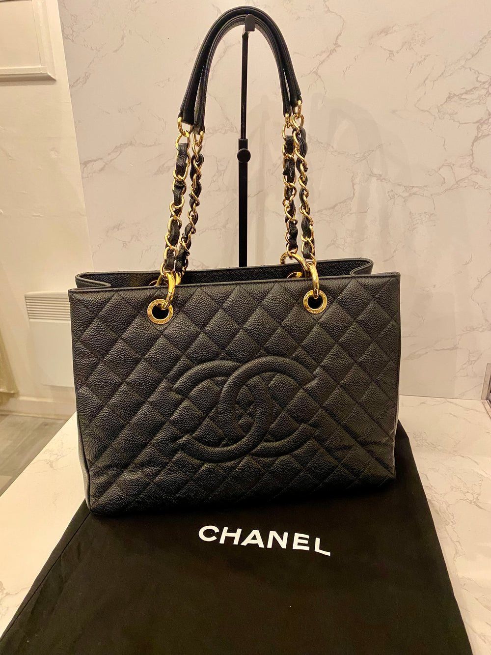 Pre Loved Chanel GST Grand Shopper Tote in Black Caviar Leather