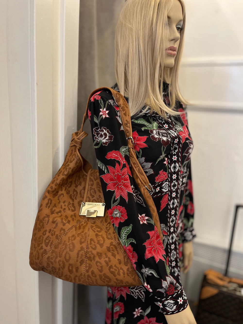Pre Loved Jimmy Choo Tan Leopard Print Leather Hobo