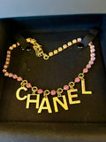 Chanel Collier Dore Gold Tone Necklace with Pink Jewels