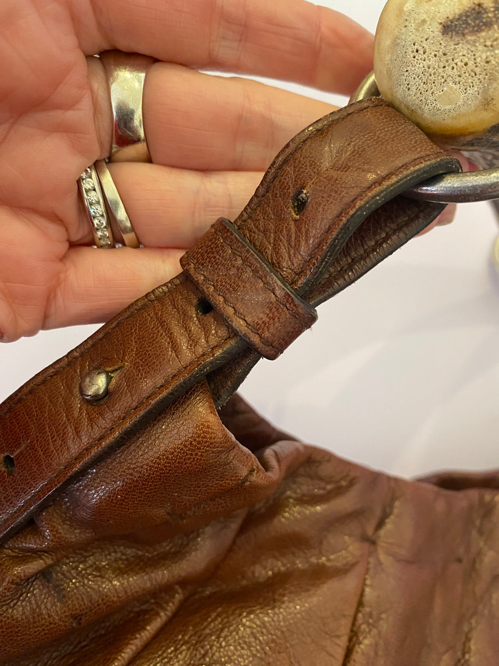 Pre Loved Yves Saint Laurent vintage brown leather Mombassa Horn Bag