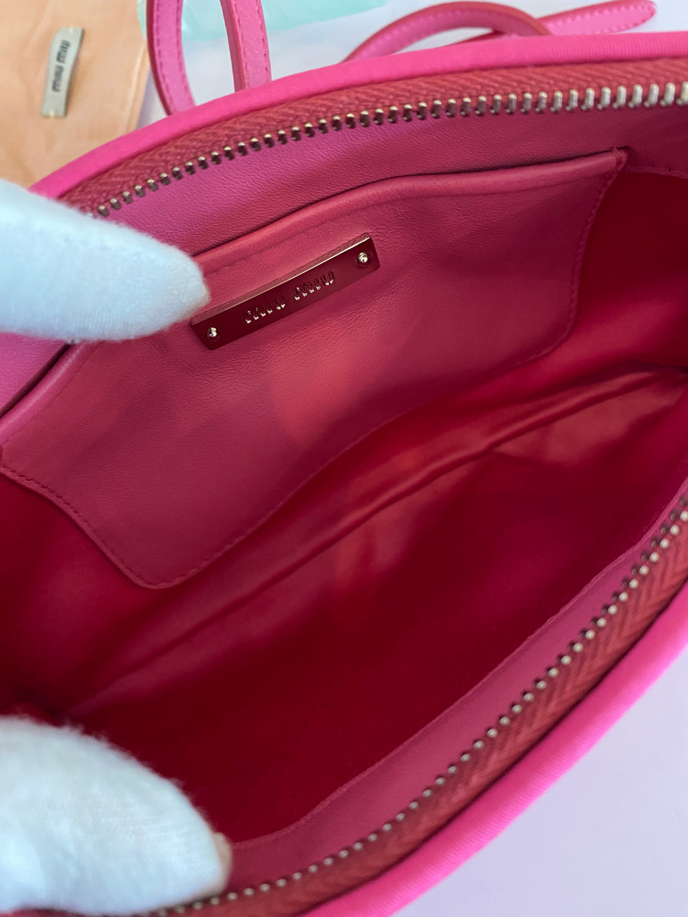Pre Loved Miu Miu Pink Cotton Crystal Shoulder /Clutch Bag