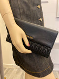 Pre Loved Miu Miu Black Matelasse Leather Flap Clutch Bag With Removable Pouch