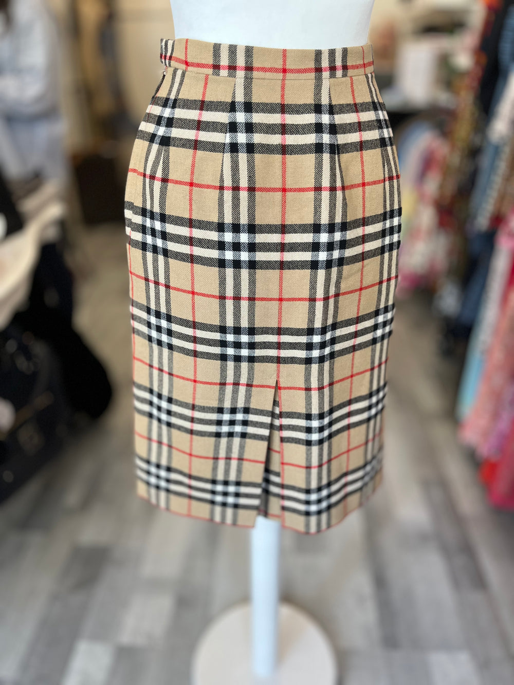 Burberry Nova Check Wool Pencil  Skirt Size XS