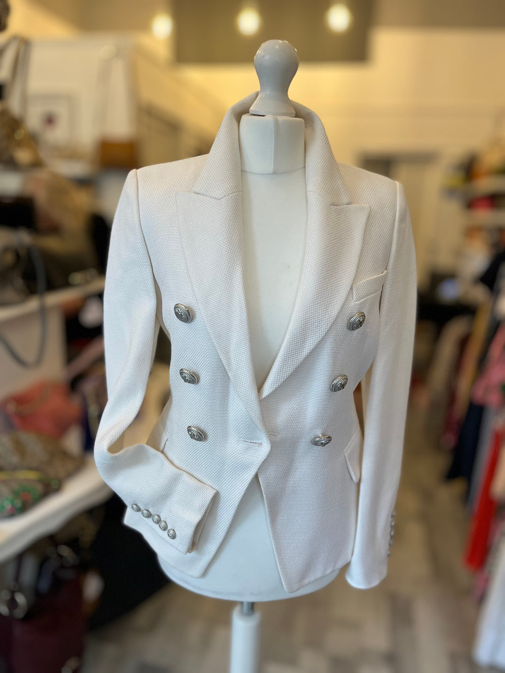 Pre Loved Balmain Double Breasted Cream Blazer size 34 fits UK 6