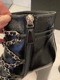 Pre Loved Chanel Black Crackle Patent Ankle Boots UK 4.5