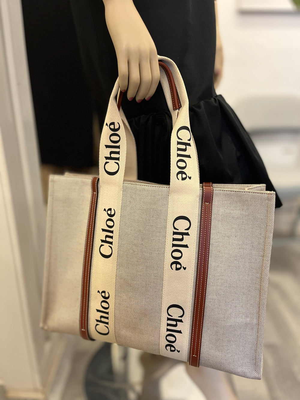 Pre Loved Chloe Large Woody Canvas Tote Bag (new)