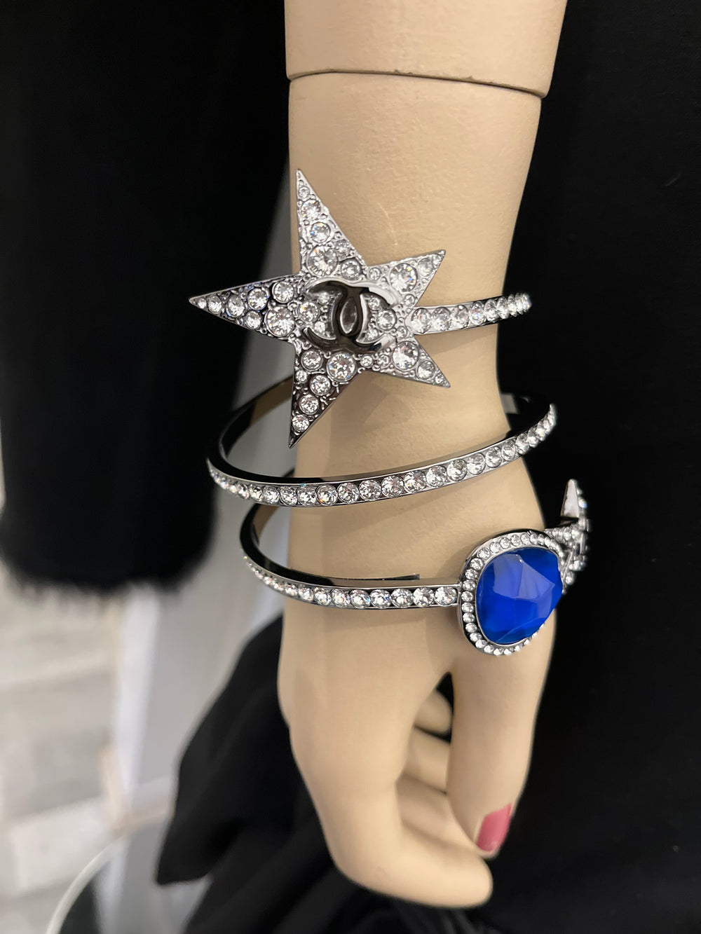 Pre Loved Chanel Ruthenium & Blue Crystal Star Bracelet 2022 collection by Virginie Viard (as new)