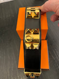 Hermes Collier de Chien Cuff in Black Leather with Gold Tone Studs