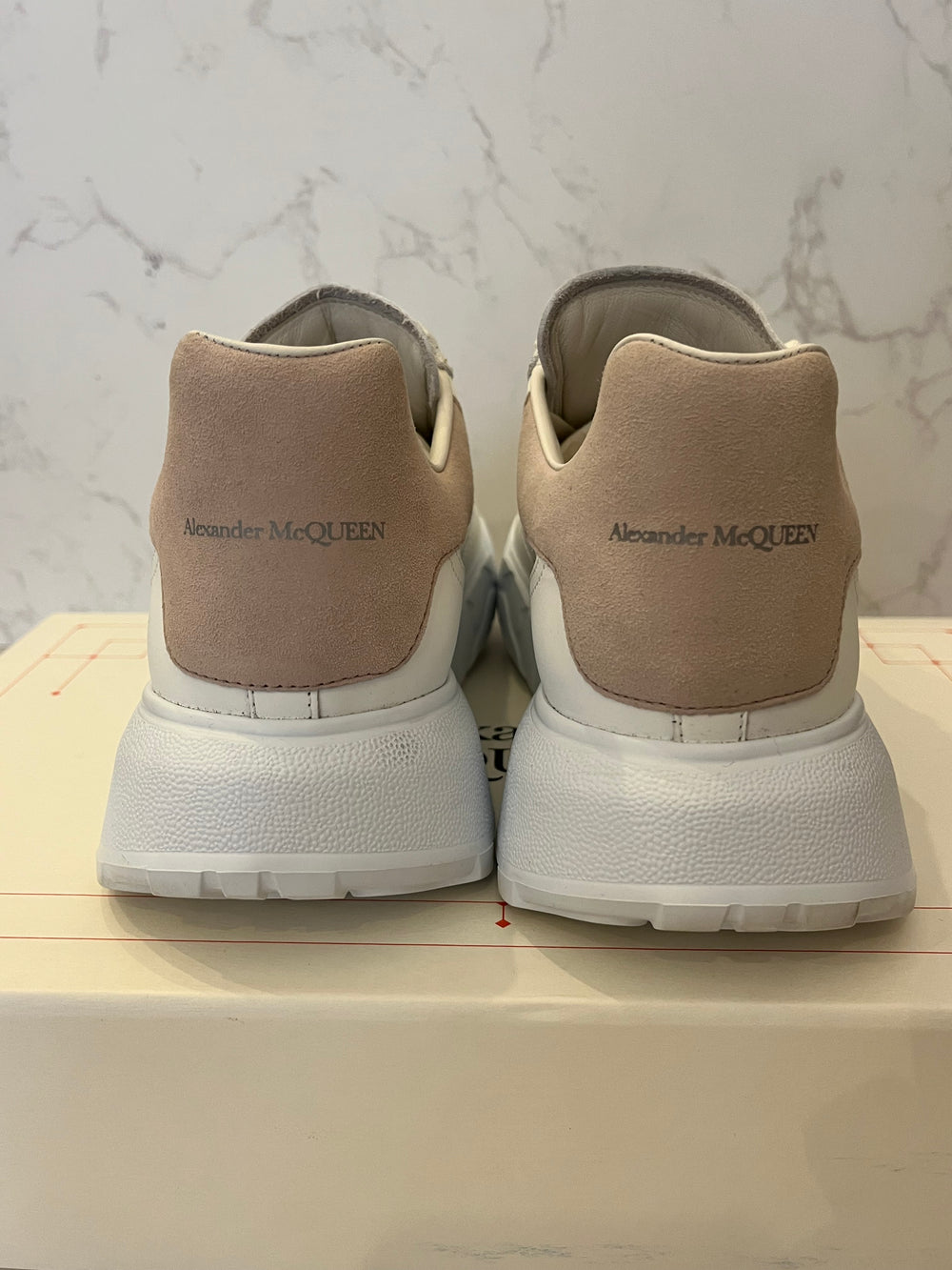 Pre Loved Alexander McQueen Oversized White Trainers with Pink Accents UK 5.5 (new)