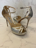 Pre Loved Jimmy Choo Silver Strappy Platform Heels UK 5
