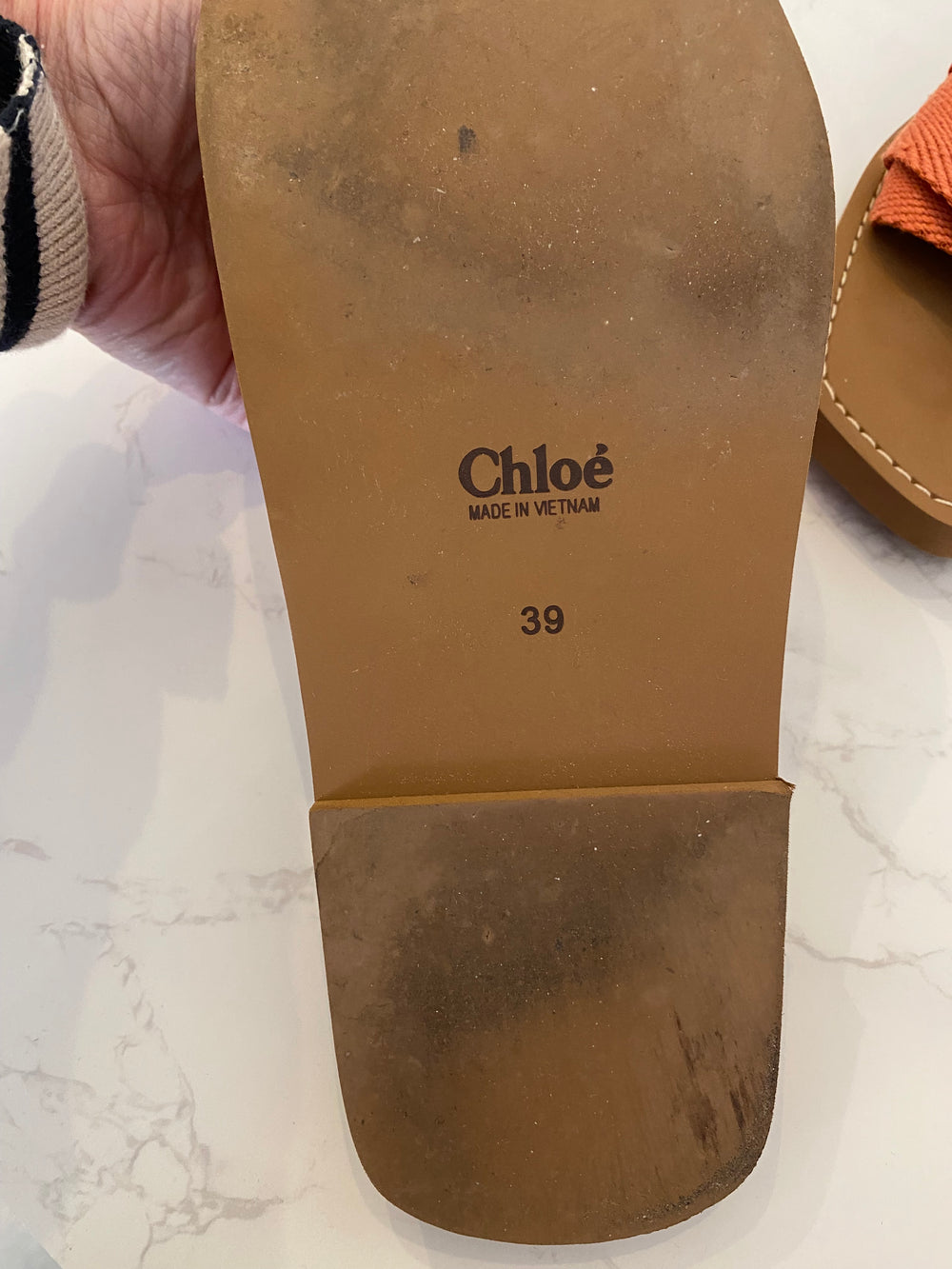 Pre Loved Chloe Woody Logo Print Mules , Orange UK6