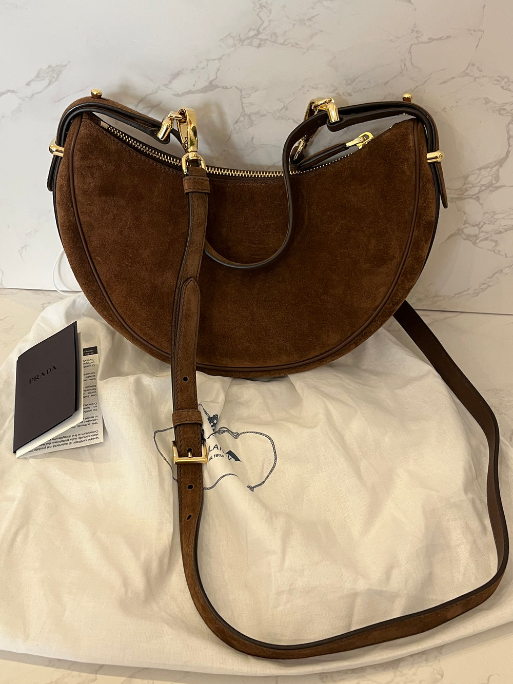 Pre Loved Prada Arque Brown Suede Bag (pristine)