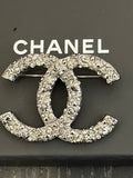 Pre Loved Chanel Gunmetal Tone & Crystal CC Brooch