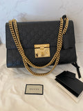 Pre Loved Gucci Guccissima Padlock Shoulder Bag in Black Leather