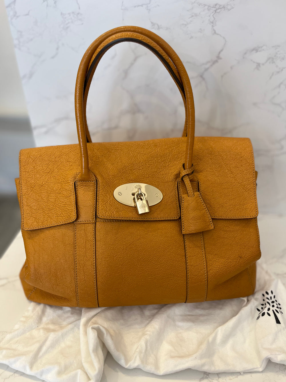 Pre Loved Mulberry Bayswater in Ochre Crackled Patent Leather