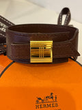 Hermes Artemis Cuff in Brown Leather with Gold Tone Hardware