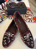 Pre Loved Dolce and Gabbana burgundy velvet and crystal loafers size UK5.5