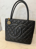 Pre Loved Chanel Vintage Medallion Tote in black caviar leather,