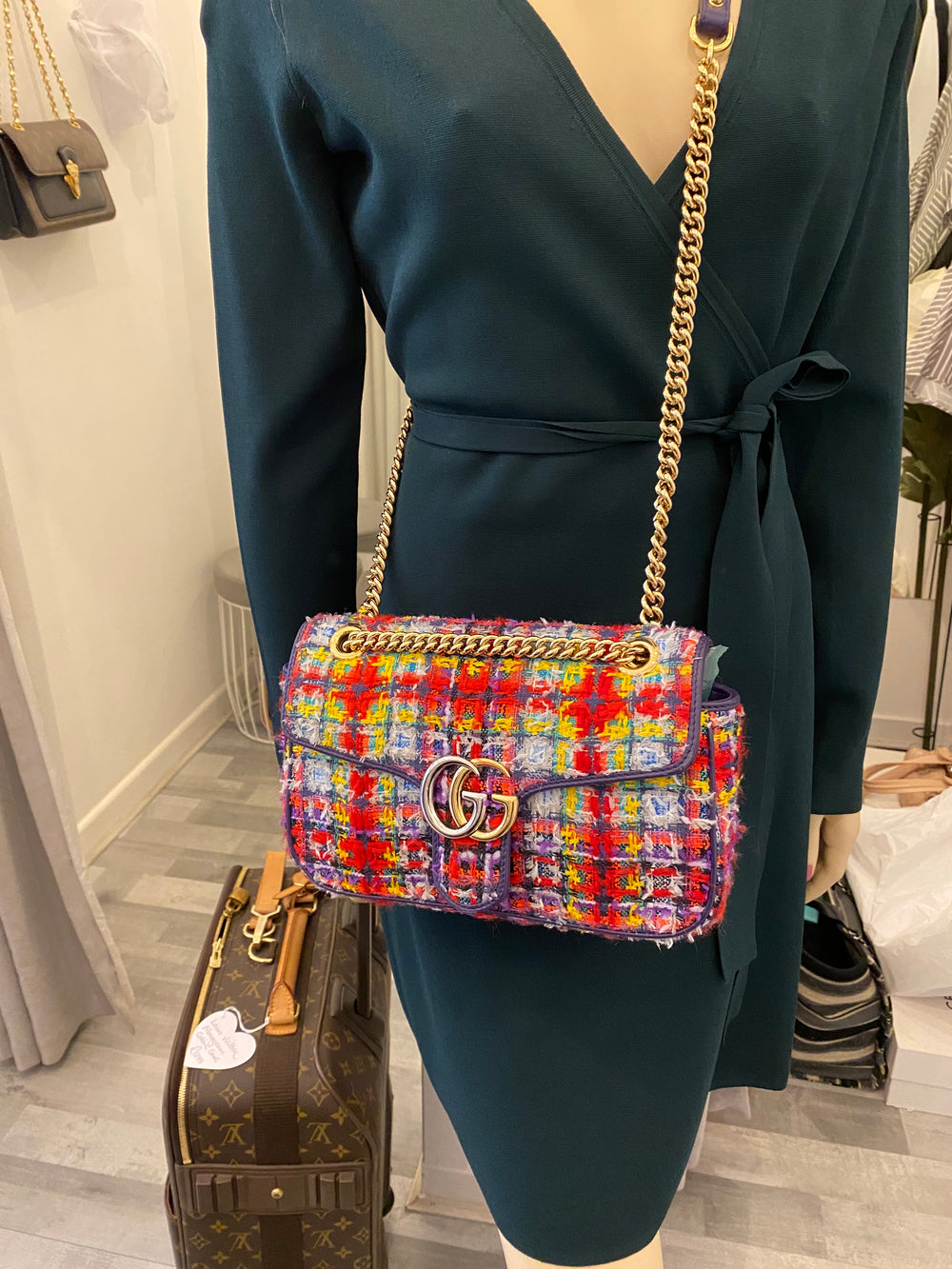 Pre Loved Gucci Marmont Flap Tweed Shoulder/Crossbody (excellent)