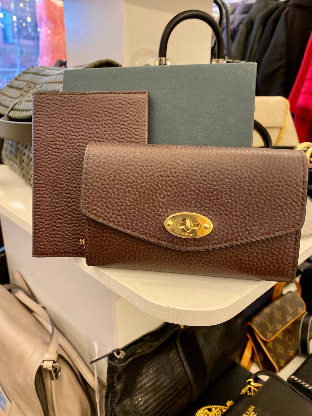 Pre Loved Mulberry Medium Darley Wallet in Oxblood With Matching Passport Cover (excellent)