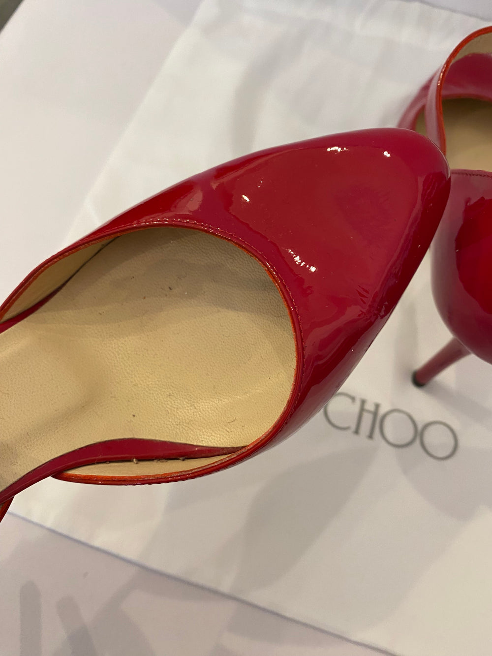 Pre Loved Jimmy Choo Red Patent Mary Jane Heels uk3