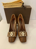 Pre Loved Louis Vuitton Flower Motif Brown Leather Heels UK 6