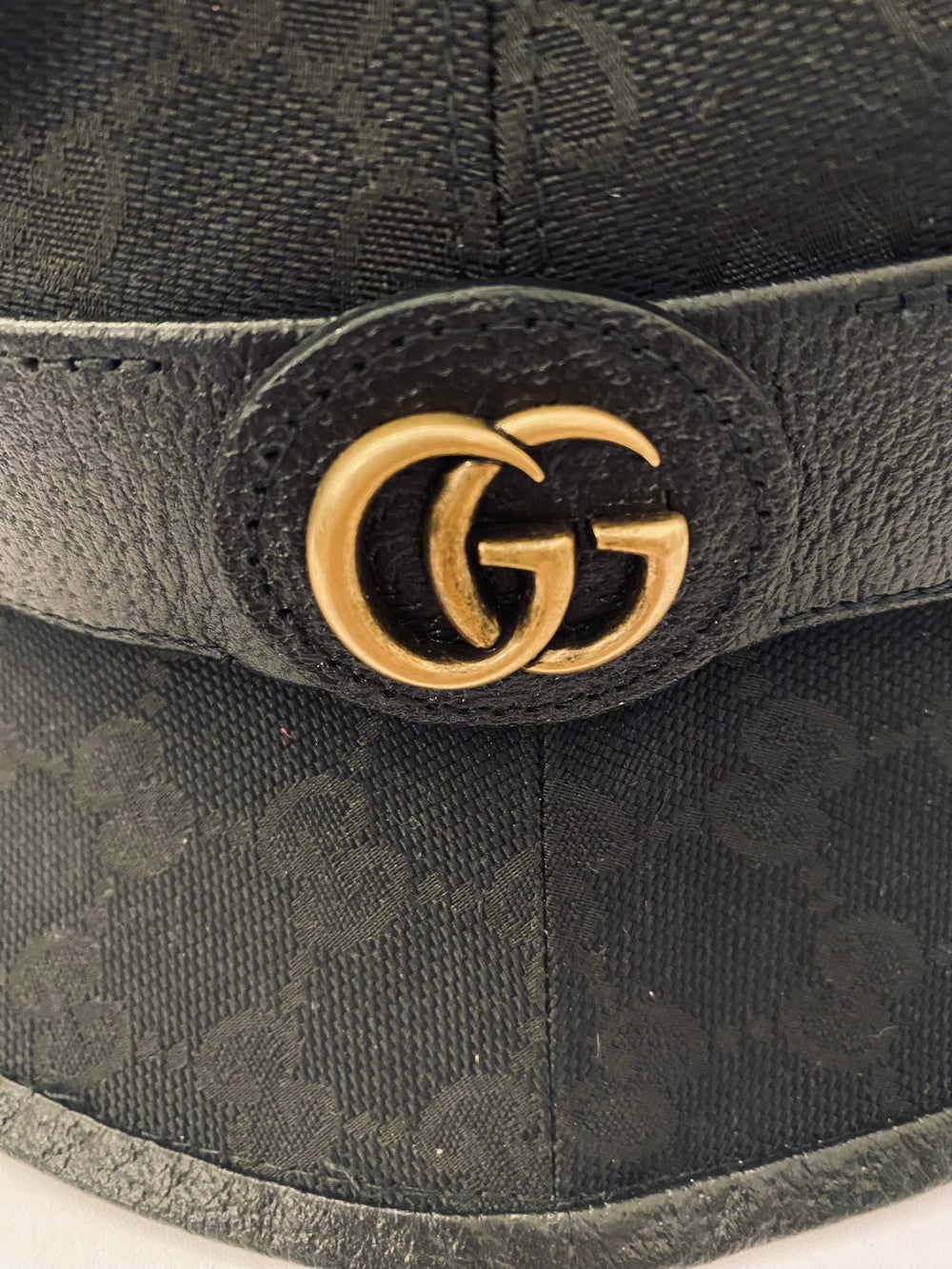 Preloved Gucci Leather Trimmed Canvas Black Bucket Hat size M