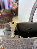 Pre Loved Saint Laurent Small Sac de Jour handbag in grey exotic embossed leather