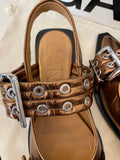 Pre Loved Ganni Metallic Buckle Ballerinas in Bronze UK 5 - NEW
