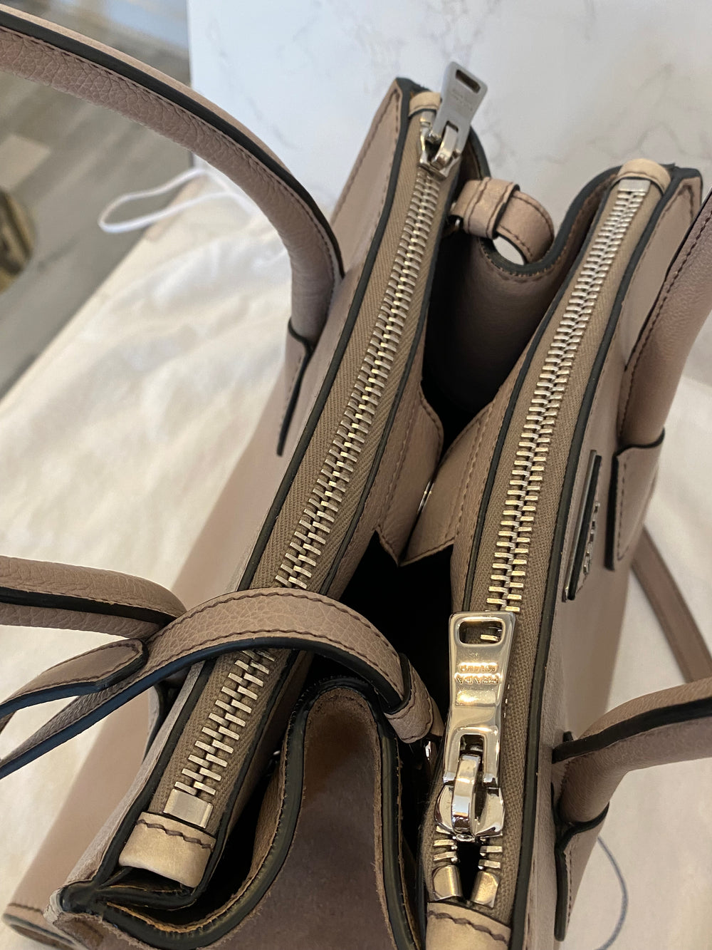 Pre Loved Prada Beige Leather and Suede Medium Tote
