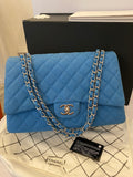 Pre Loved Chanel Classic Maxi Flap in Blue Suede Caviar