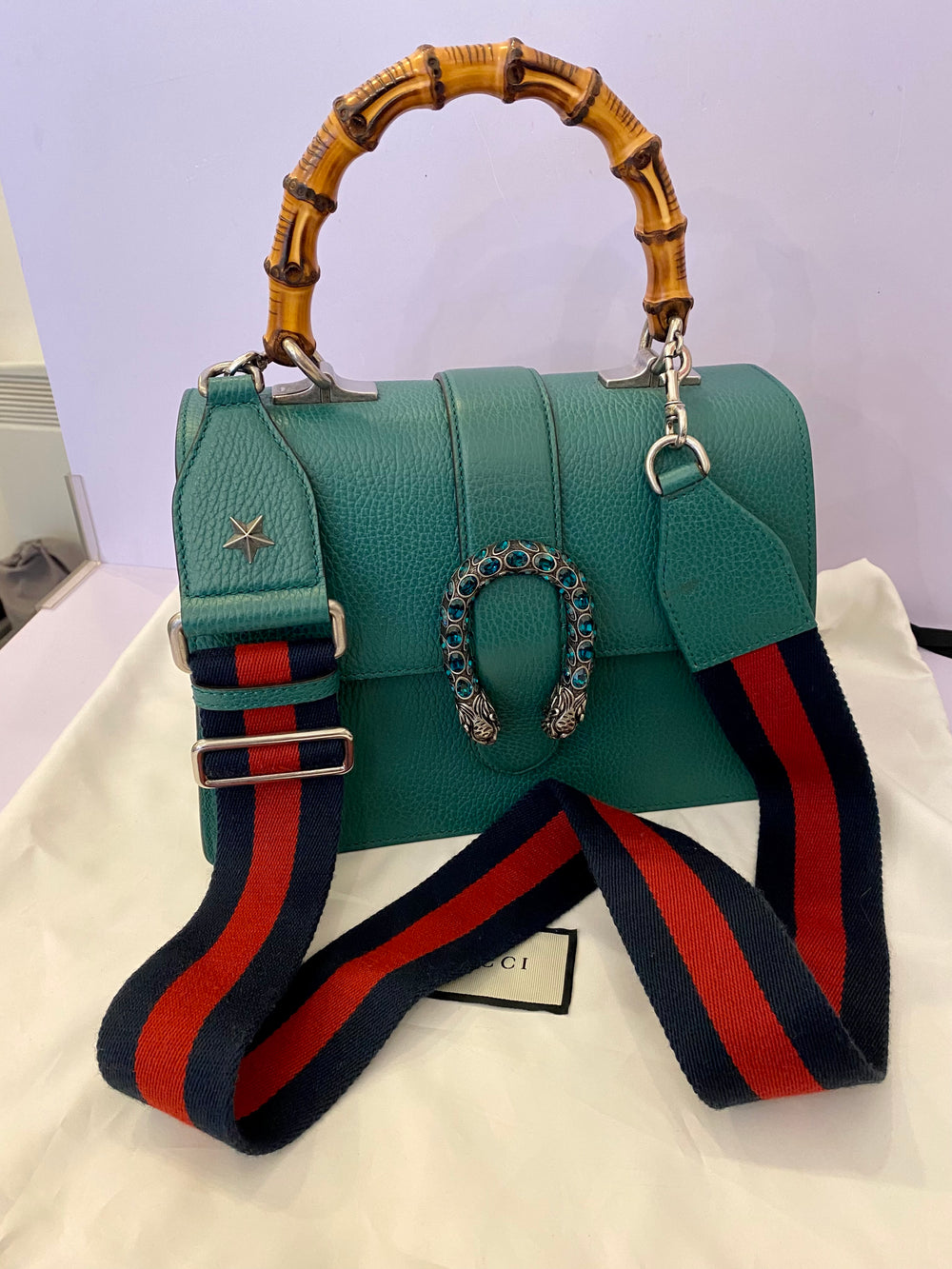 Pre Loved Gucci Green Leather Medium Dionysus Bamboo Top Handle (excellent)