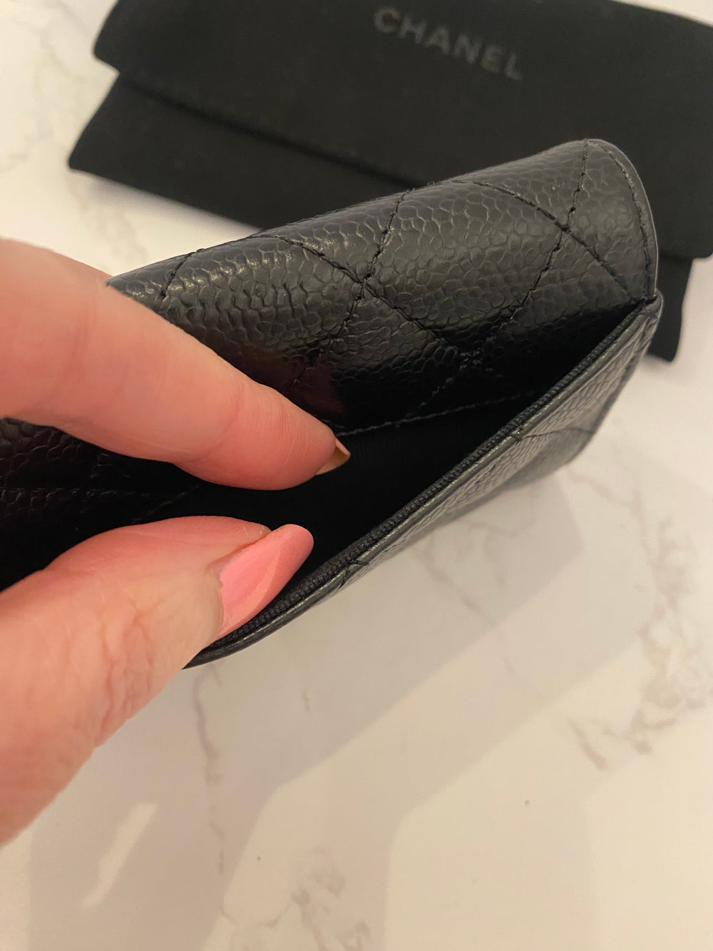 Pre Loved Chanel Classic Quilted Flap Cardholder in Black Caviar Leather (as new)