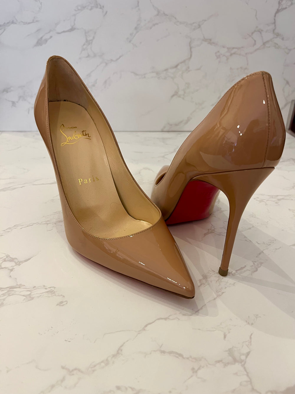 Pre Loved Christian Louboutin Nude Patent Heels uk3.5 **RESERVED ME**