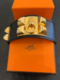 Hermes Collier de Chien Cuff in Black Leather with Gold Tone Studs