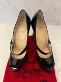 Pre Loved Christian Louboutin 130 Black Patent Peeptoe Mary-Jane Heels Size UK 5.5