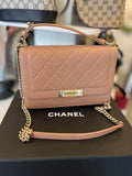 Chanel Label Click Flap Bag 2018 in Dusty Pink Lambskin Leather