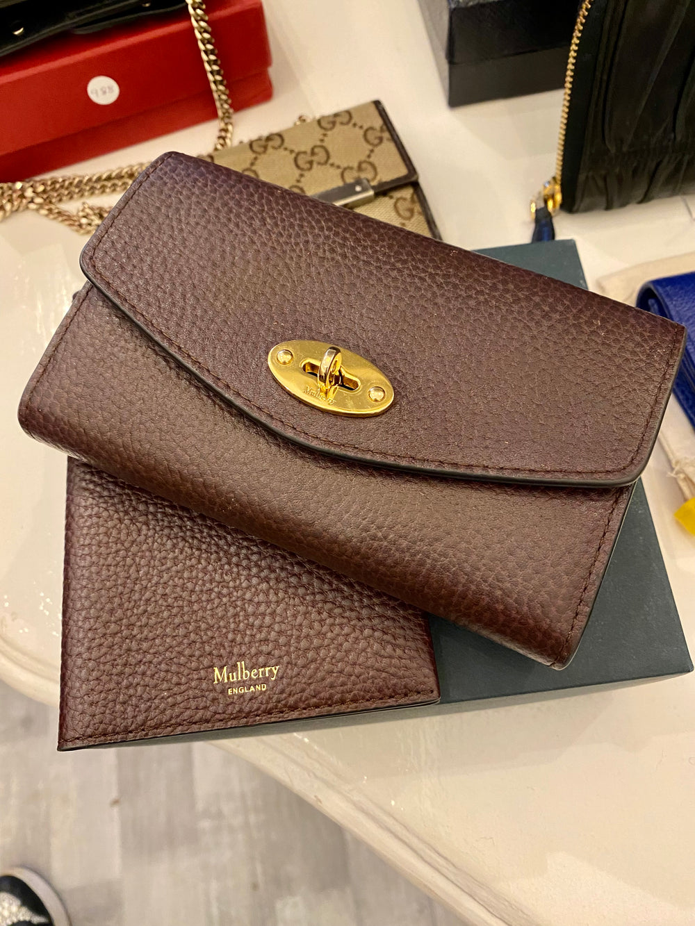 Pre Loved Mulberry Medium Darley Wallet in Oxblood With Matching Passport Cover (excellent)