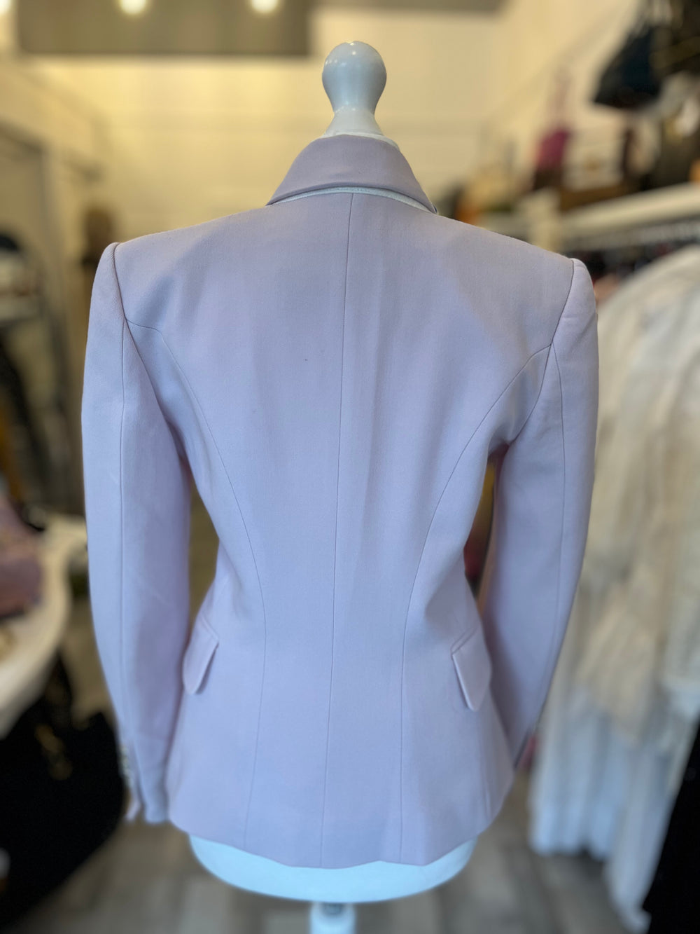 Pre Loved Balmain Double Breasted Lilac Wool Blazer size 34 fits UK 6