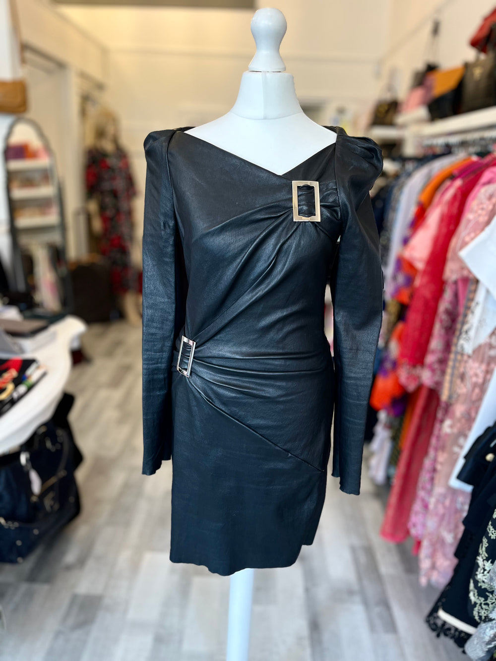 Pre Loved Jitrois Black Leather Dress Fr38 uk10